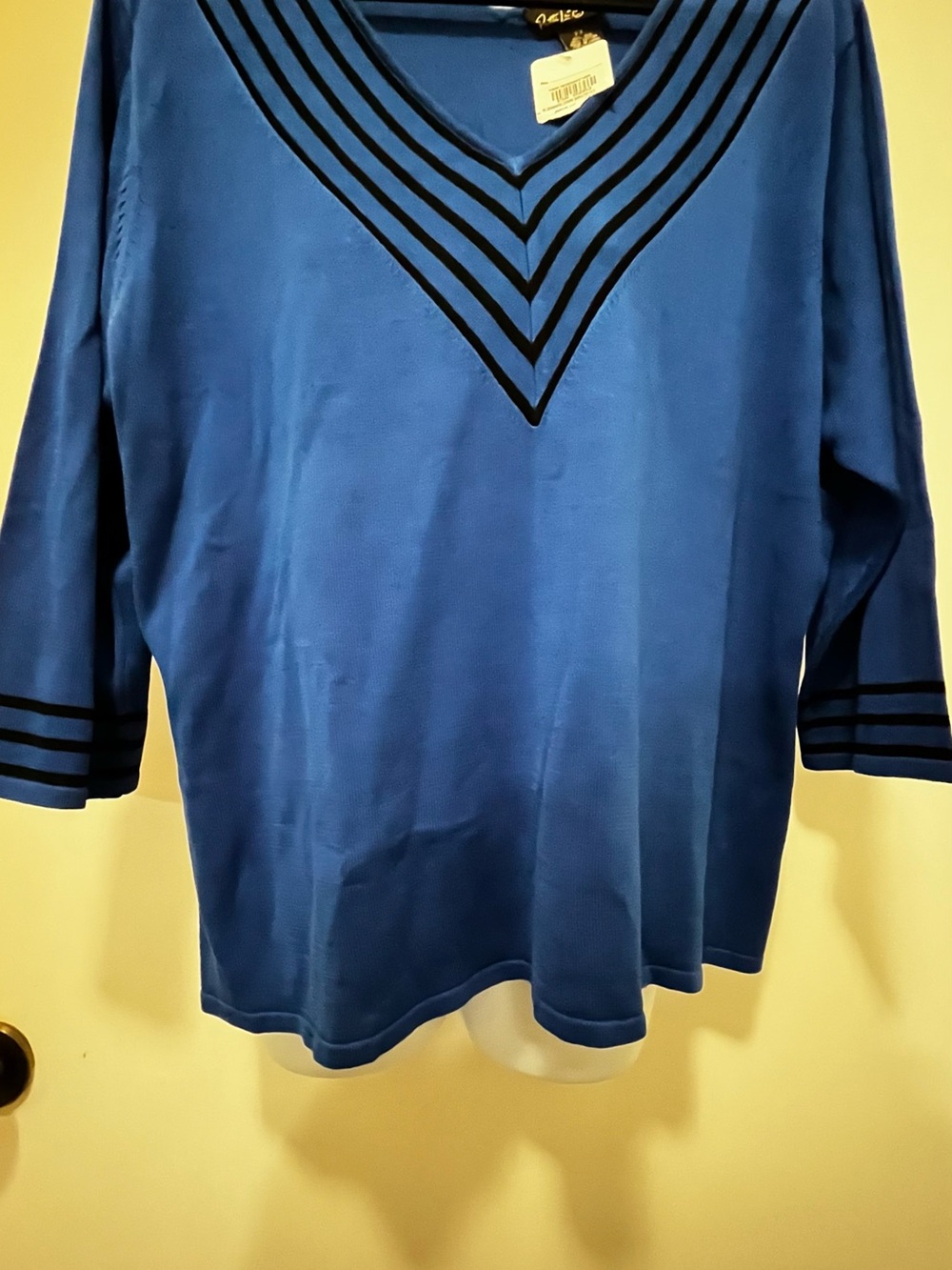 Silk & Cotton Royal Blue Top with Black Trim,Patti Labelle,NWT